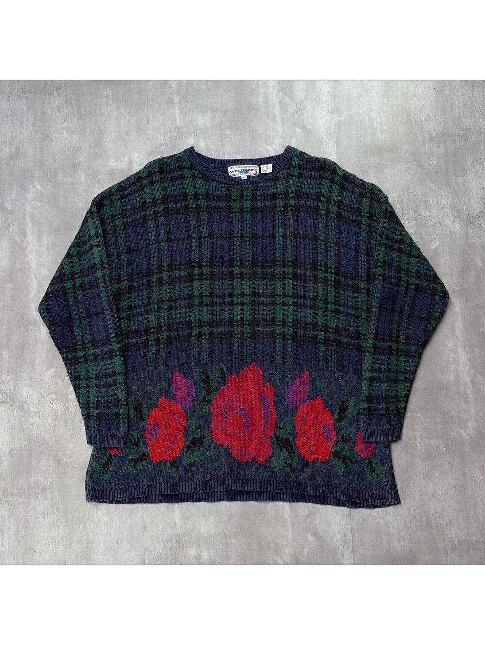 Vintage Westbound Grunge Cable Knit Floral Grandpa Sweater
